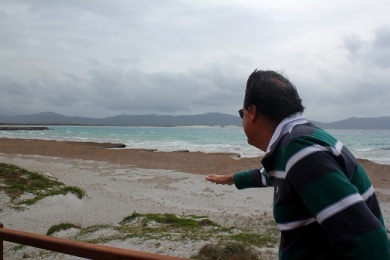 Blowing a gale by the time we get to Pula. The white sands are covered in deep sea weed. 