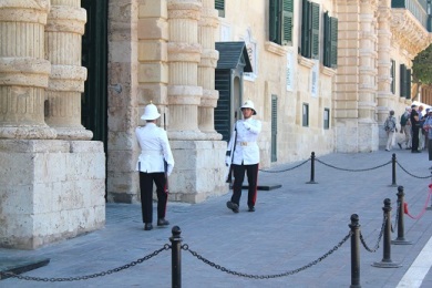 The guards at a Government building in Valletta. 