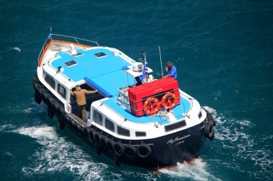 One of the tender boats at Santorini. 