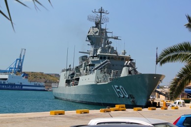 HMAS ANZAC moored at Lascaris wharf in the Grand Harbour in Valletta. 