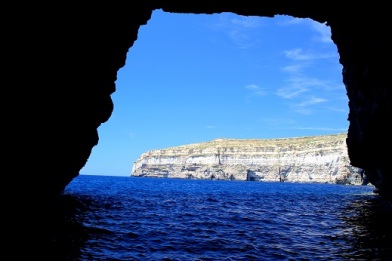 Exiting one of the many sea caves near Azure Window. 