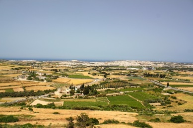 View from the battlements of Mdina looking towards St. Paul's Bay. 