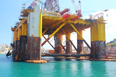 An oil rig being refitted. 