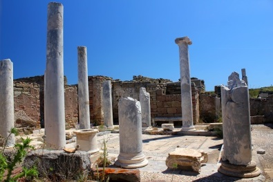 Pillars and mosaics of a Roman Temple. 