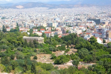 View of the Ancient (Greek) Agora and Thesseion (the Temple of Hephaestus). 