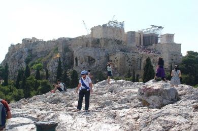 The Areopagus rock - the world's first democratic criminal law court. This is a rocky outcrop giving the public and the gods full view of the proceedings. 