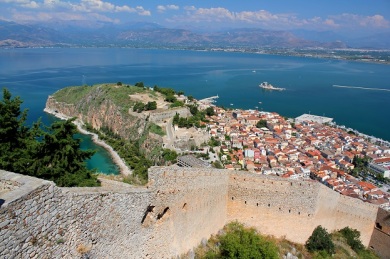 The Acropolis of Nafplio taken from the Palamidi Fort. 