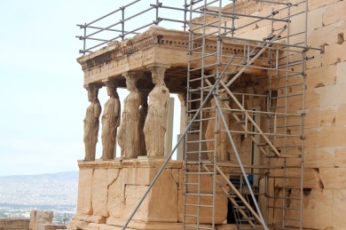 The Erechtheion temple and the 6 stone maidens called the Karyatides. 