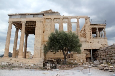 The Erechtheion temple from the other side where Athena supposedly struck the ground with her spear and created an olive tree. 
