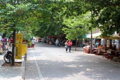 The leafy streets of the Plaka district create welcome relief from the hot sunshine. 