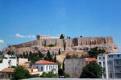 The view of the Acropolis from the Acropolis Museum. 