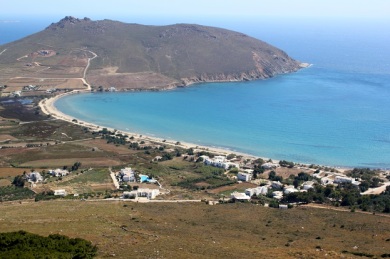 The beach of Molos from the hill-top church. 
