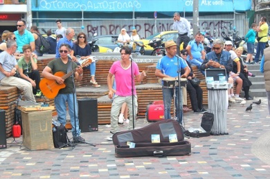 Busking in the Monastiraki Square at the NW edge of the Plaka district. 