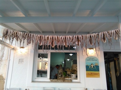 Drying octopus outside the restaurant. 