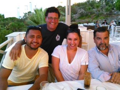 Leon and Samantha Efu from Sans Souci in Sydney, Australia and Petros Massouras the owner of the Blue Dolphin Taverna. 