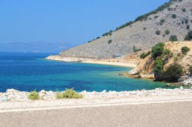 Rocky coast road towards Lefkada. 