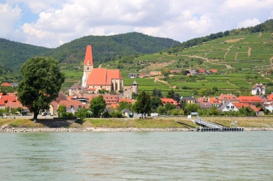 The small village of Weissenkirchen as we cross the Danube on our tiny cable ferry. 