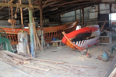 This boat shed still cuts their own logs for timber boats. 