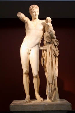 The famous statue of Hermes in the Archaeological Museum of Olympia. 