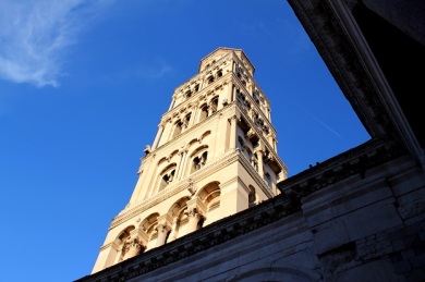 The bell tower of the cathedral that dominates the old town landscape. 