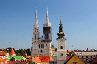 The towers of St. Catherine's Church with the tower of St. Mary's in front. 
