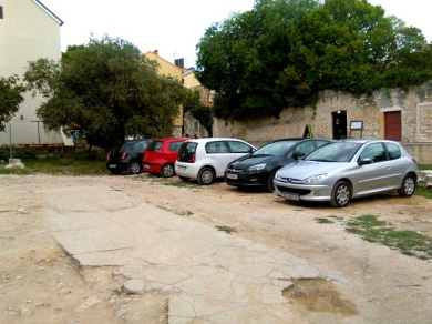 Our parking spot in Zadar. Parking on the Roman ruins! 