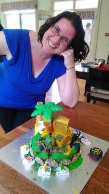 Kirsty with her masterpiece birthday cake for Owen's birthday. 